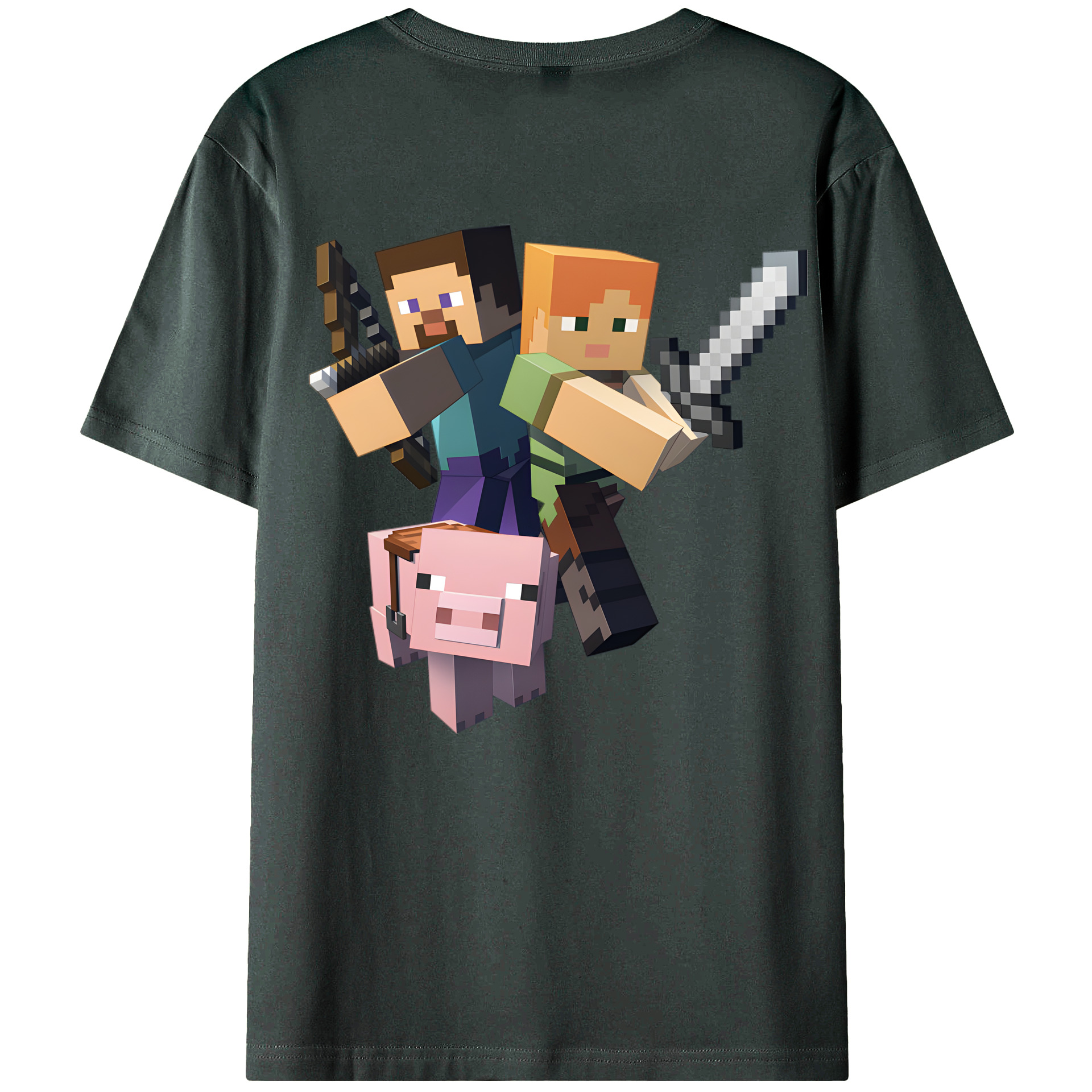 （画像用） マインクラフト ブロックの世界 Minecraft MC Block world 綿100％ メンズ半袖Tシャツ（バックプリント） 通気性